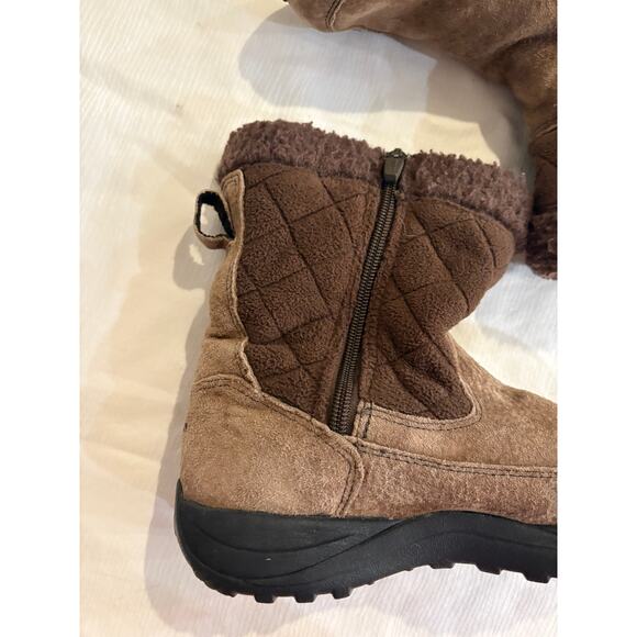 LL Bean Winter Boots Zip Brown Quilted Sherpa Cuff Primaloft Womens 9 - Picture 7 of 13